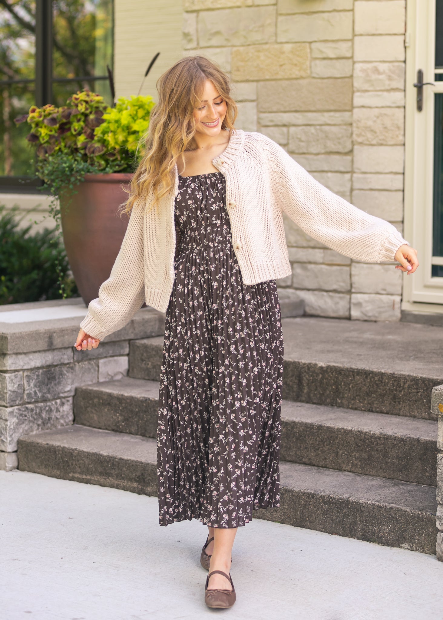 floral maxi dress with cardigan Square Neck Floral Maxi Dress