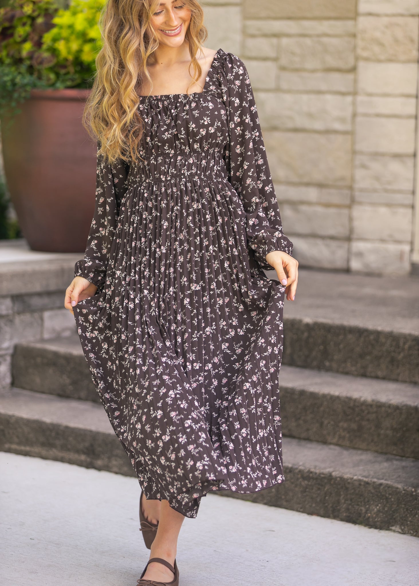 maxi dress with square neck Square Neck Floral Maxi Dress