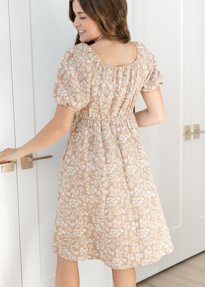 Square Neck Jacquard Midi Dress FF Dresses
