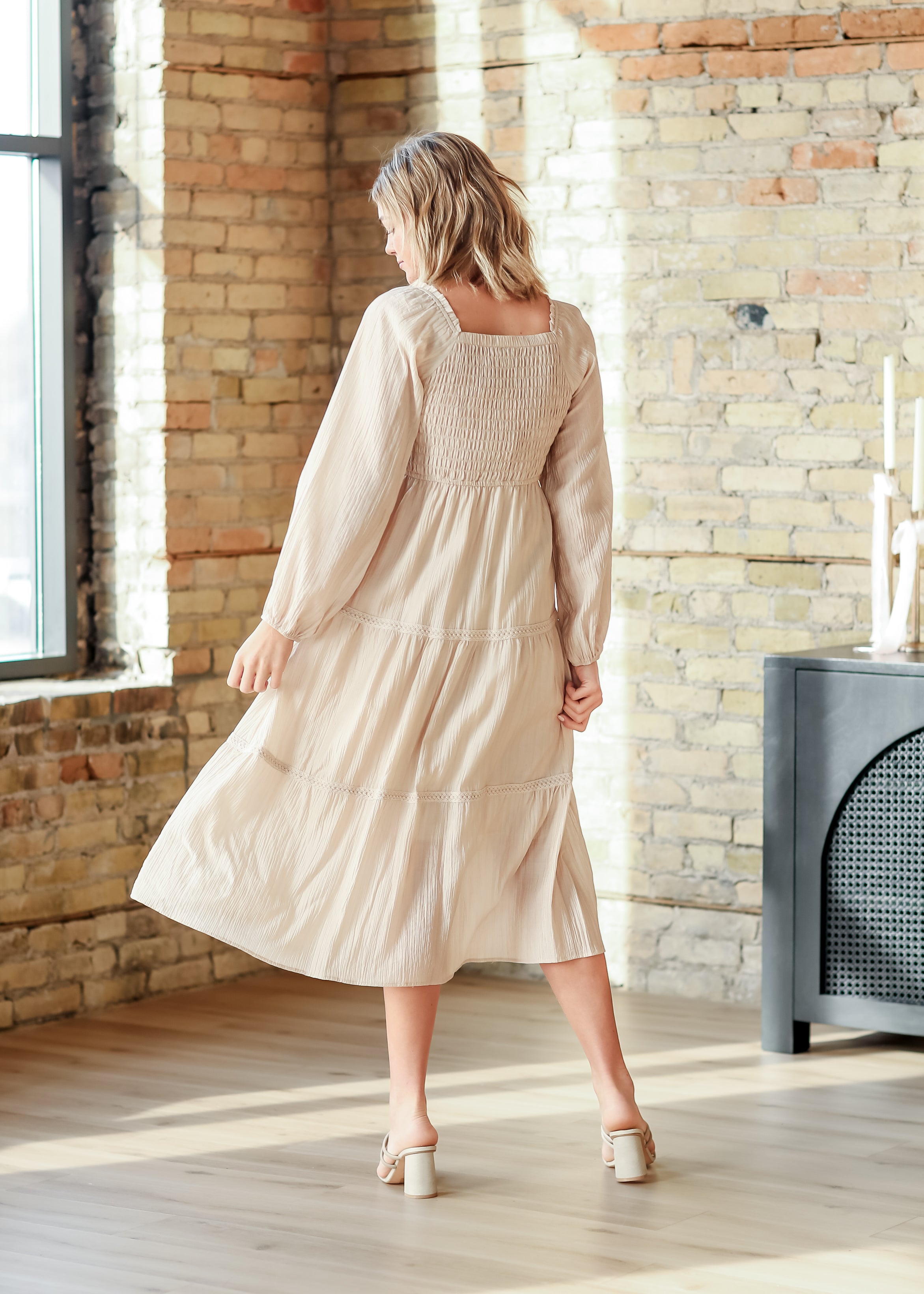 Square Neck Long Sleeve Embroidered Tiered Dress - FINAL SALE Inherit Co. Square Neck Long Sleeve Embroidered Tiered Dress - FINAL SALE Inherit Co.