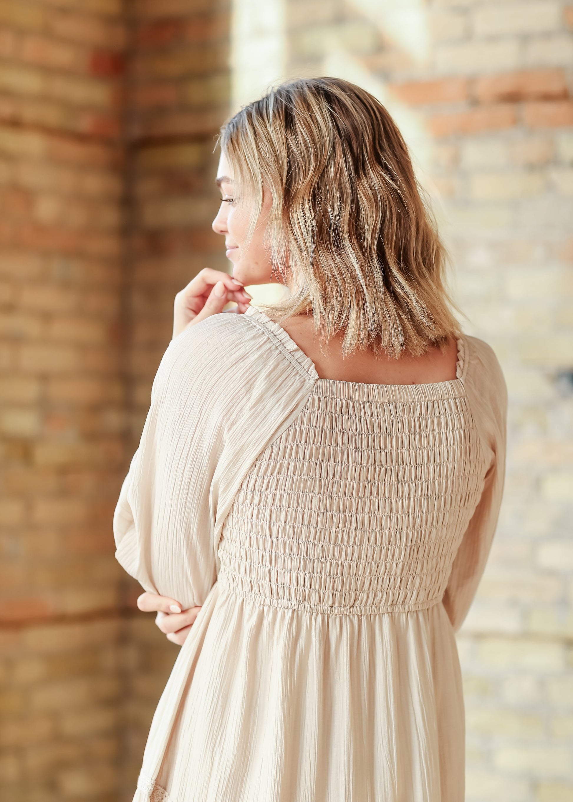 Square Neck Long Sleeve Embroidered Tiered Dress - FINAL SALE Inherit Co. Square Neck Long Sleeve Embroidered Tiered Dress - FINAL SALE Inherit Co.
