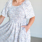 Square Neck Smocked Floral Midi Dress FF Dresses