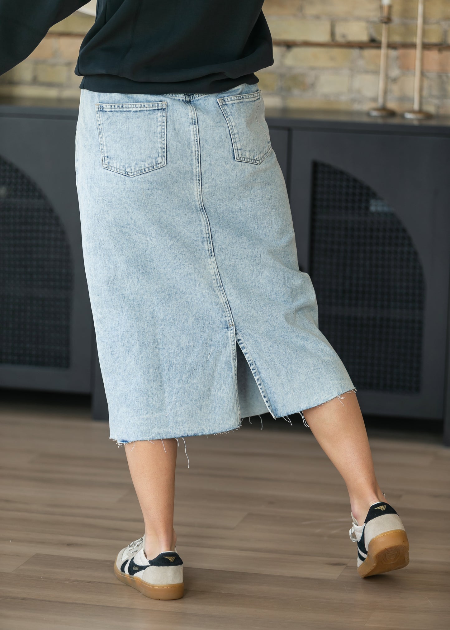 Square Pocket Denim Midi Skirt FF Skirts