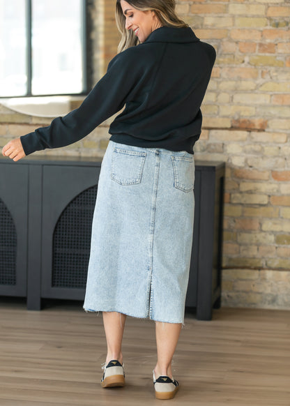 Square Pocket Denim Midi Skirt FF Skirts