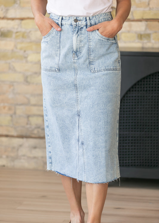 Square Pocket Denim Midi Skirt FF Skirts