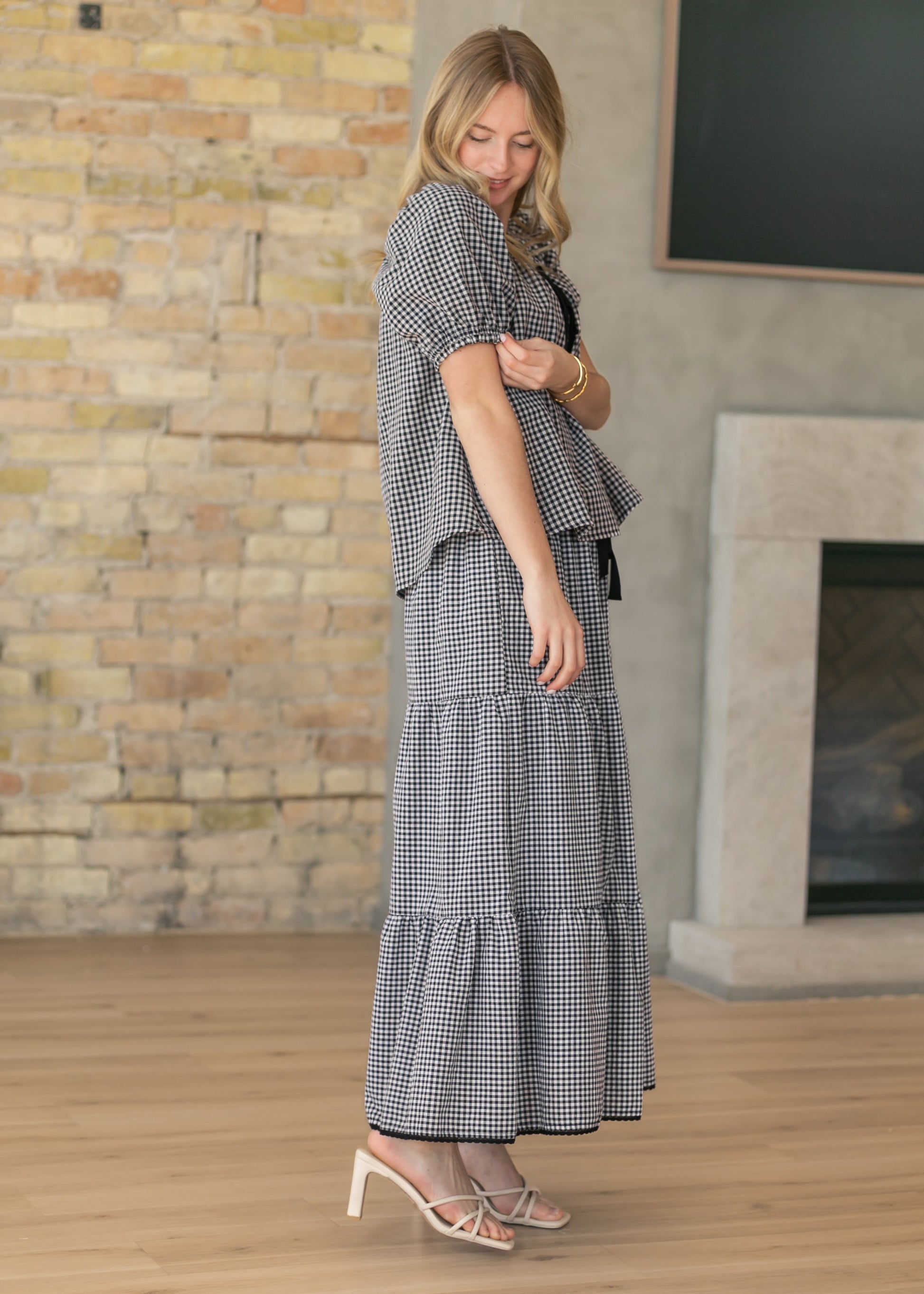 Square Ruffle Collar Gingham Top FF Tops
