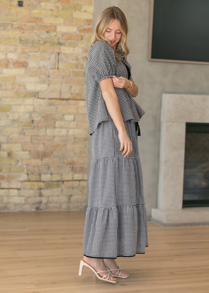 Square Ruffle Collar Gingham Top FF Tops