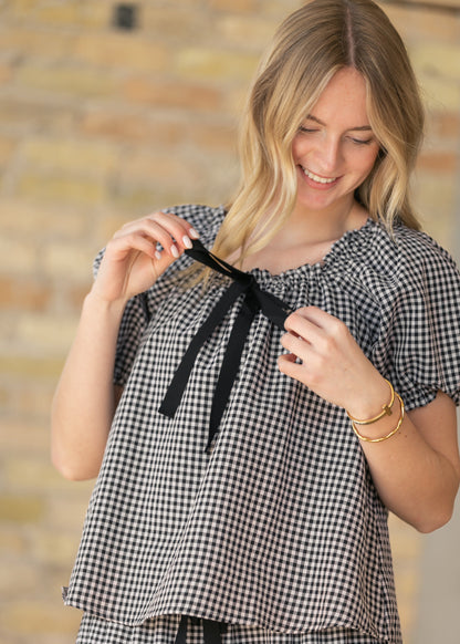 Square Ruffle Collar Gingham Top FF Tops