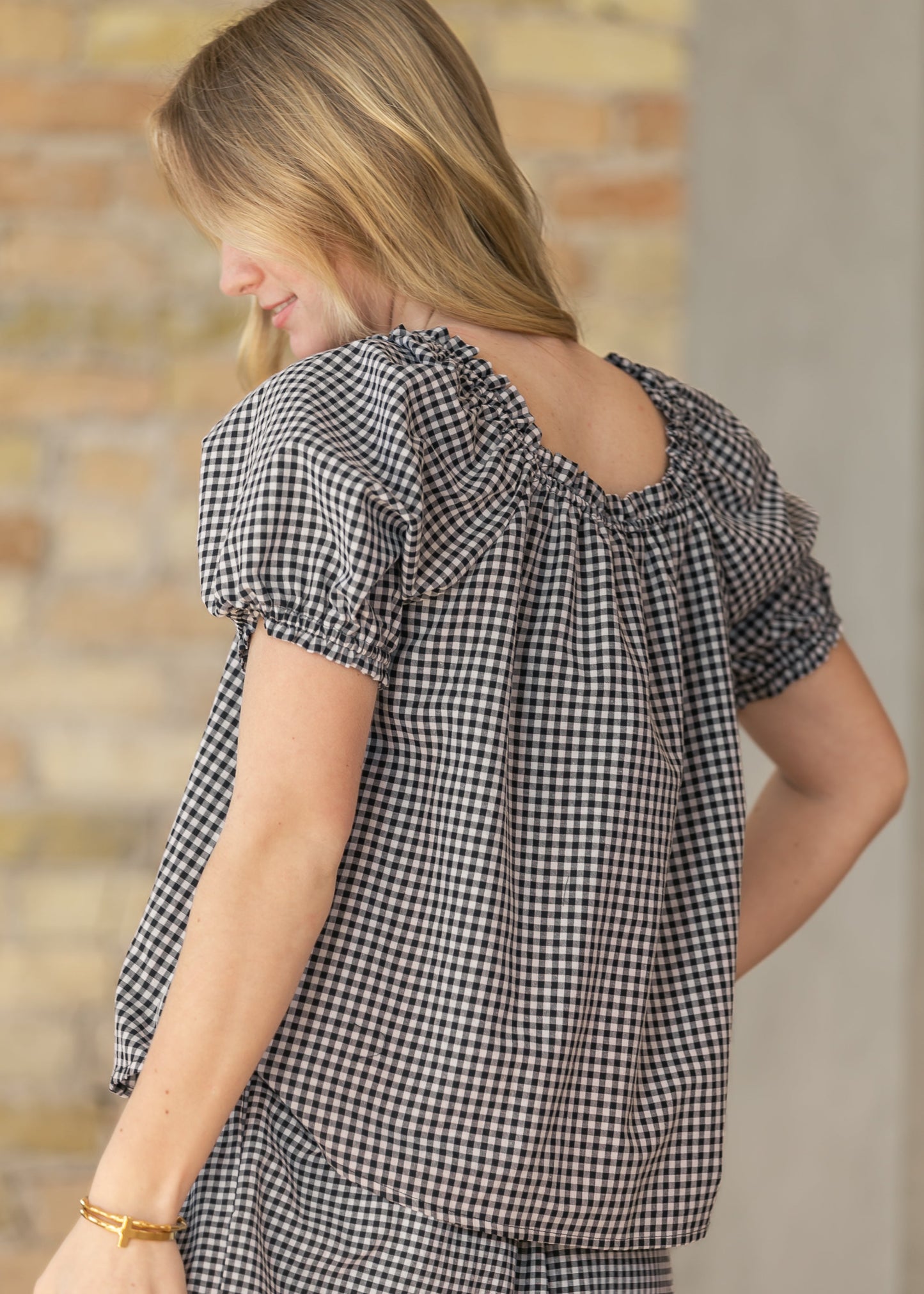 Square Ruffle Collar Gingham Top FF Tops