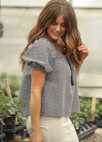 Square Ruffle Collar Gingham Top - FINAL SALE FF Tops