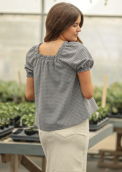 Square Ruffle Collar Gingham Top - FINAL SALE FF Tops
