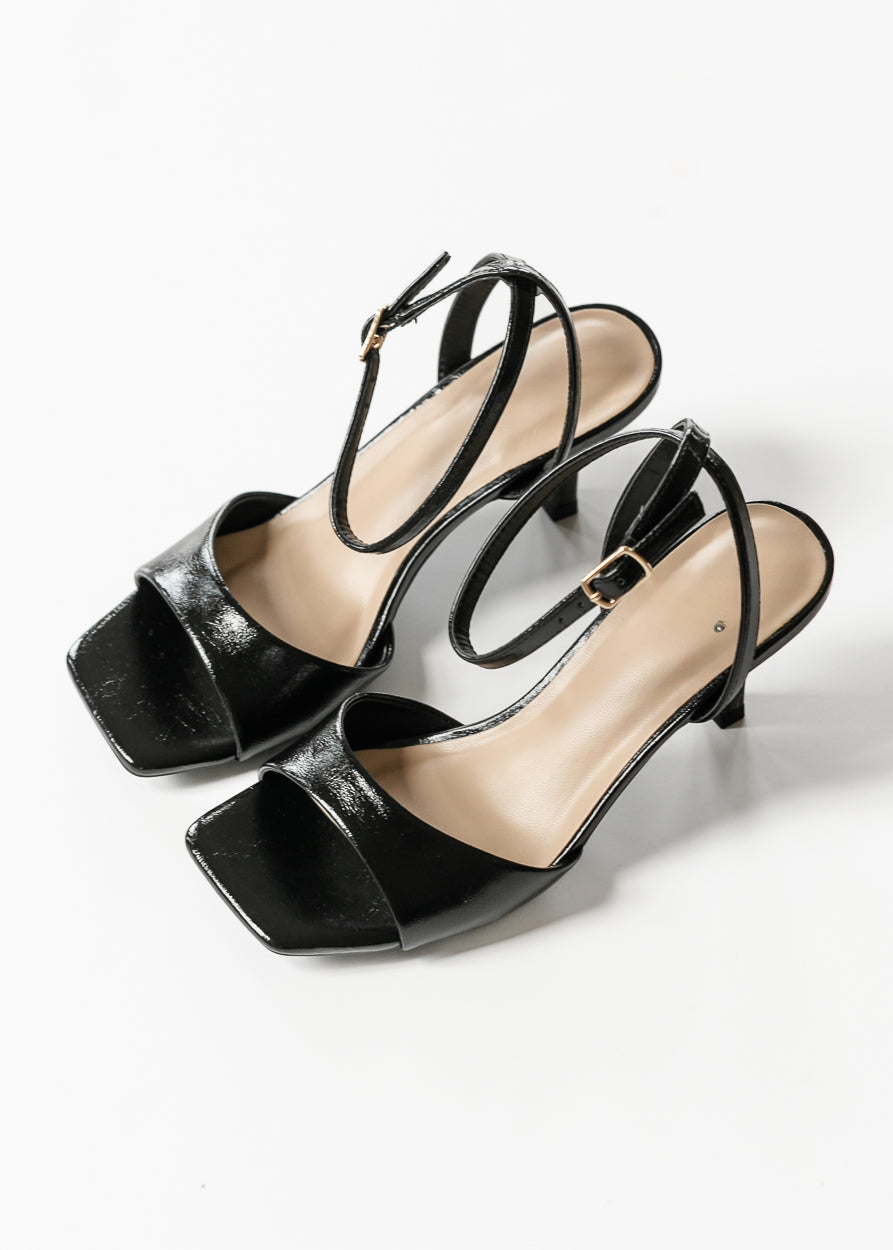 Square Toe Ankle Strap Kitten Heel Shoes