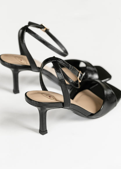 Square Toe Ankle Strap Kitten Heel Shoes