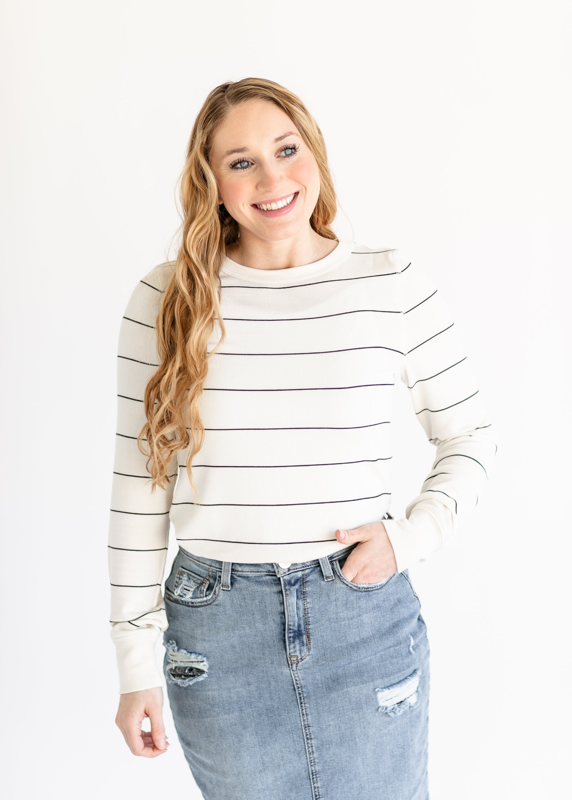 Stacy Striped Knit Top FF Tops Ivory/Black / S