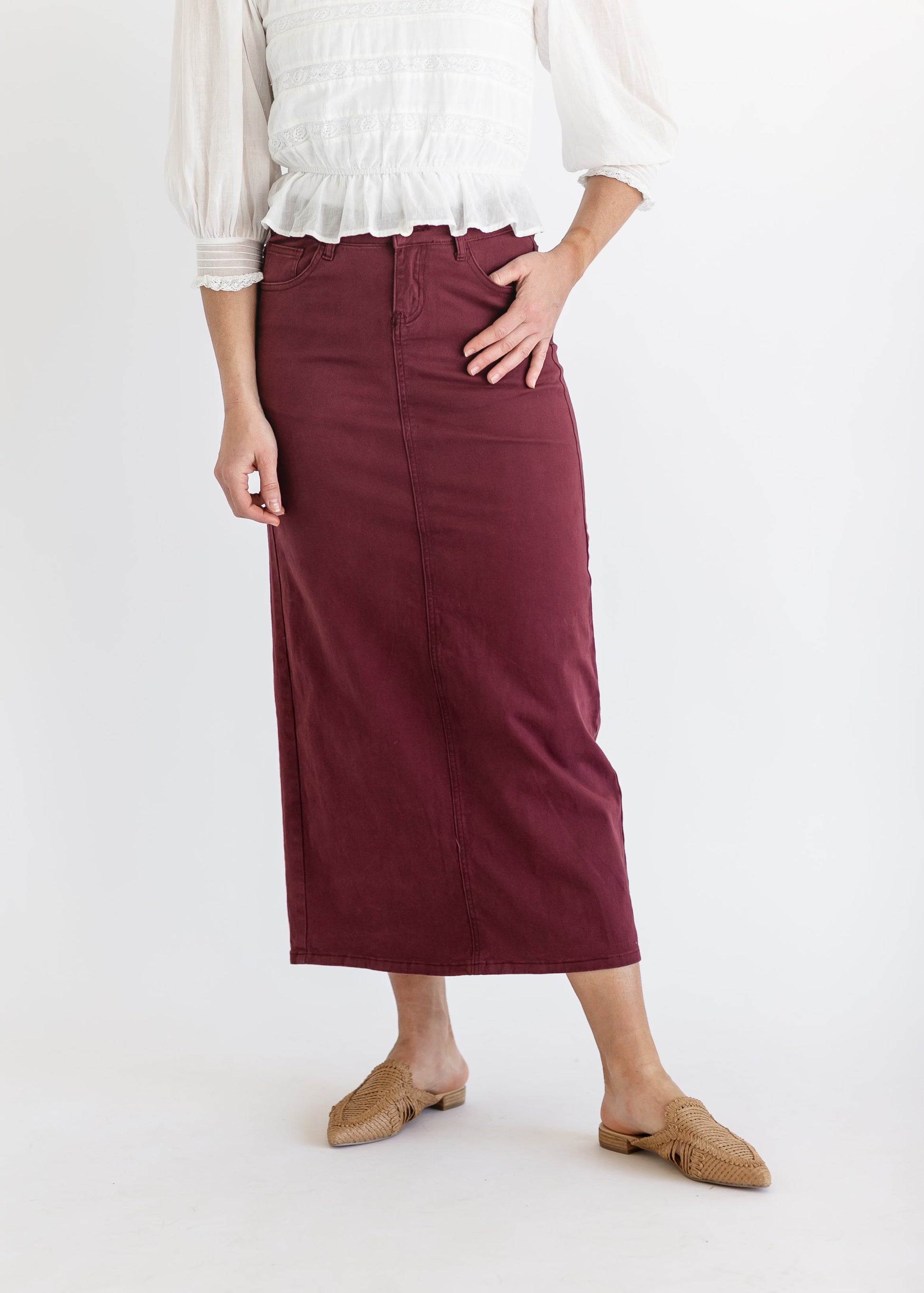Stella Burgundy Denim Maxi Skirt IC Skirts 2