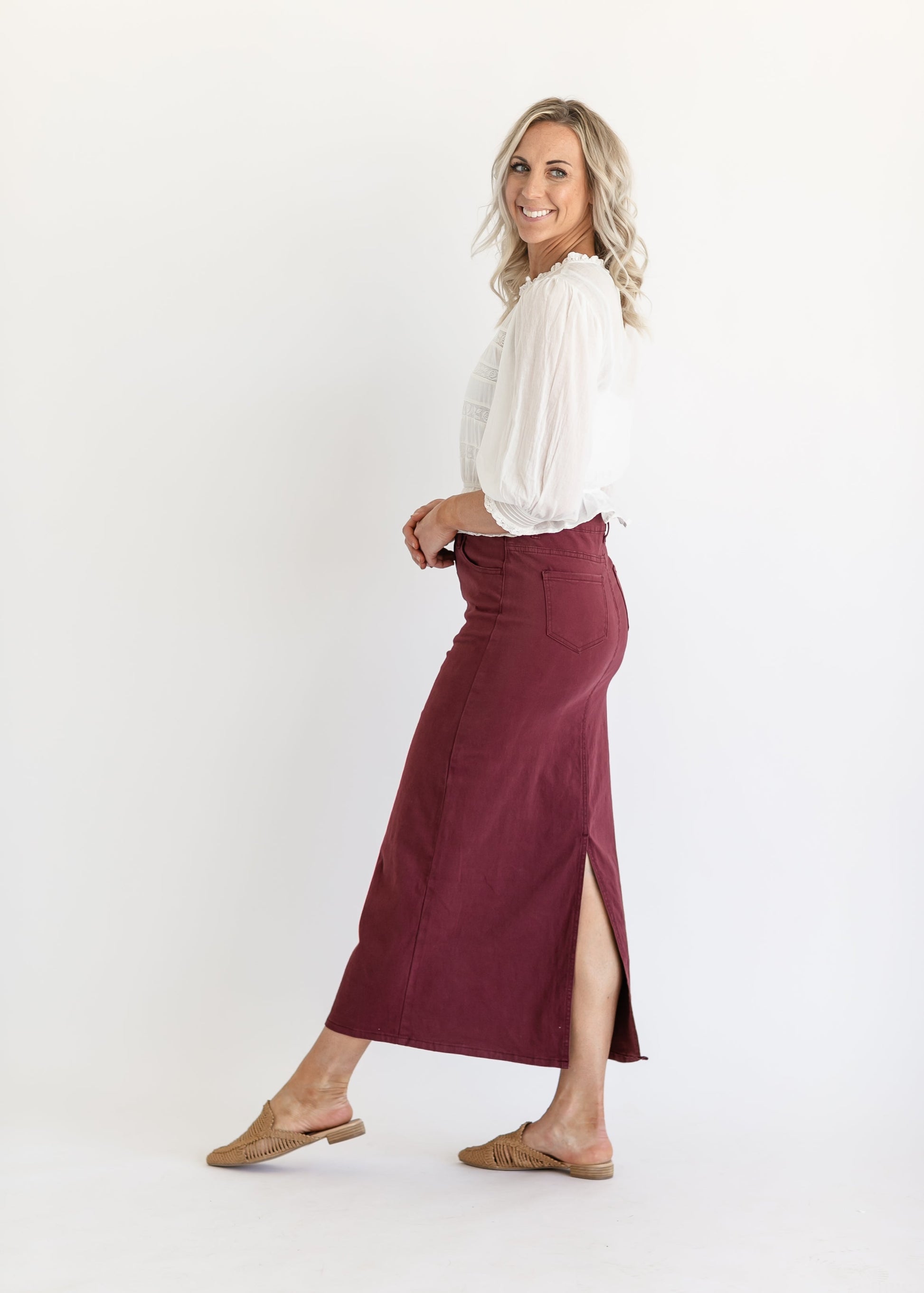 Stella Burgundy Denim Maxi Skirt IC Skirts
