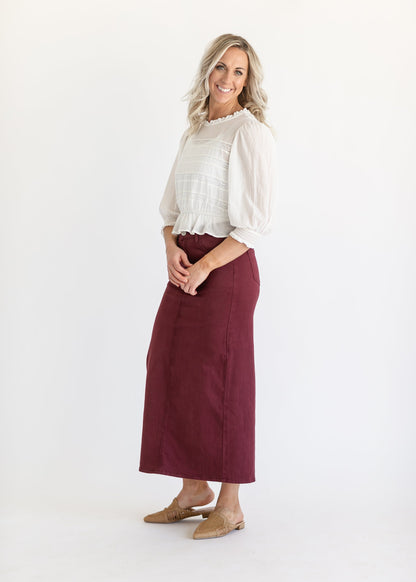 Stella Burgundy Denim Maxi Skirt IC Skirts