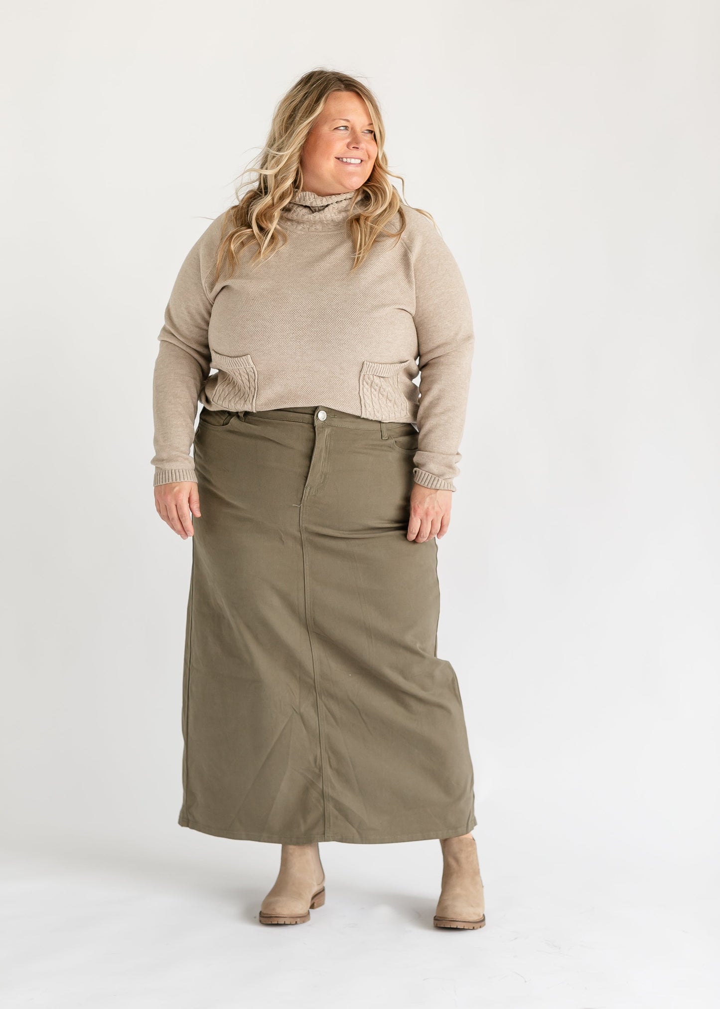 Stella Burnt Olive Denim Maxi Skirt IC Skirts