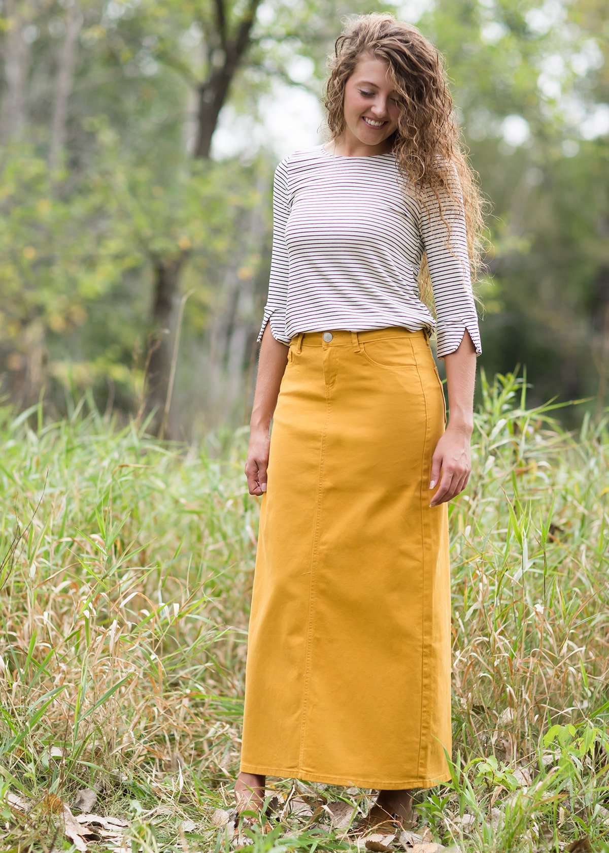 ASOS DESIGN denim mustard coord skirt with buttons  ASOS