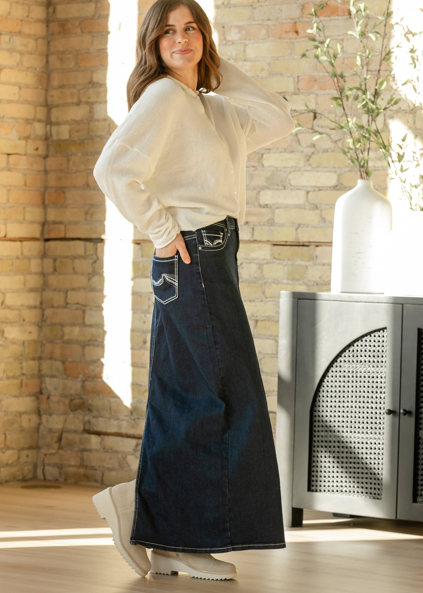Stella Dark Wash Maxi Denim Skirt IC Skirts