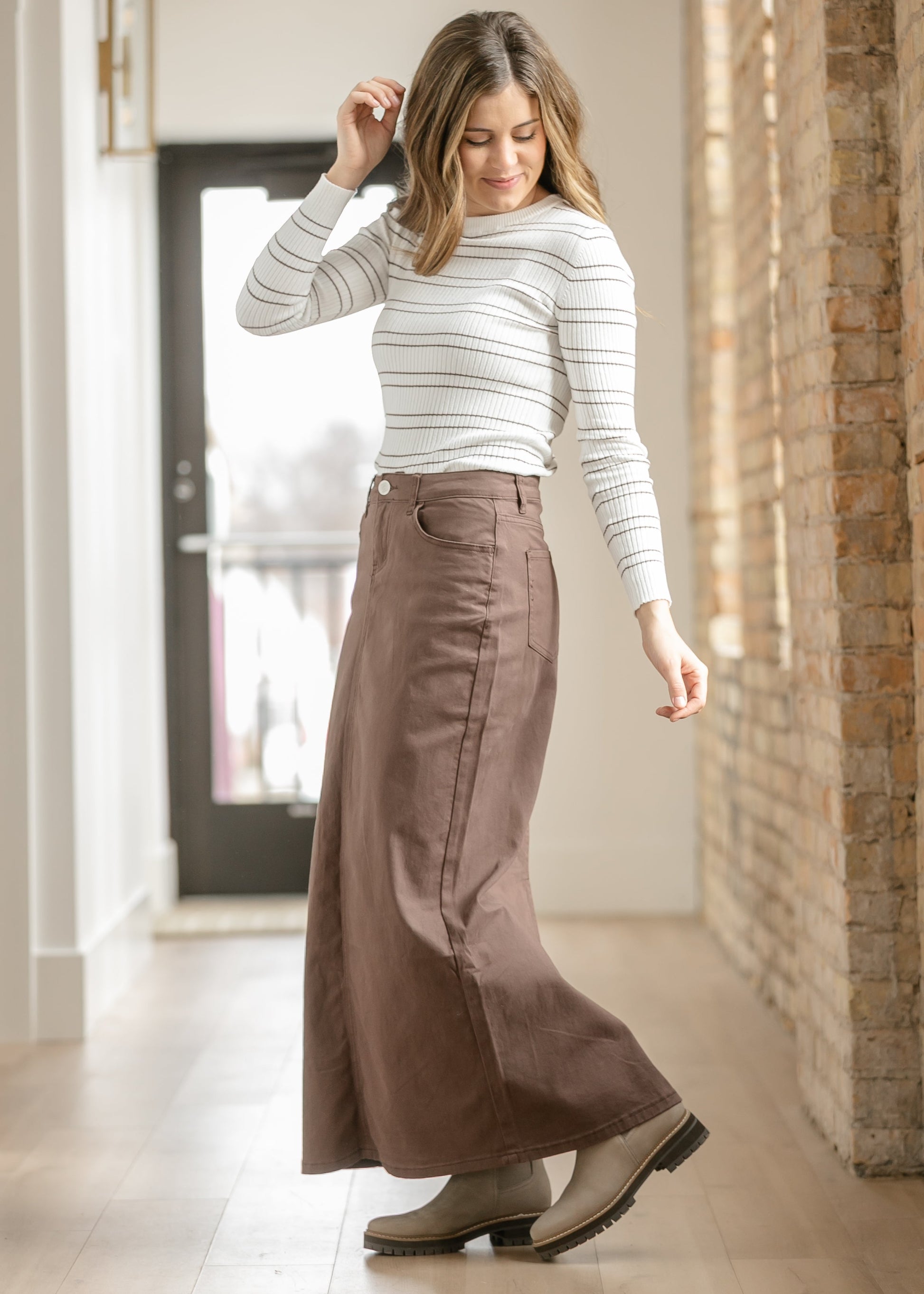 Stella Denim Maxi Skirt IC Skirts Brownstone