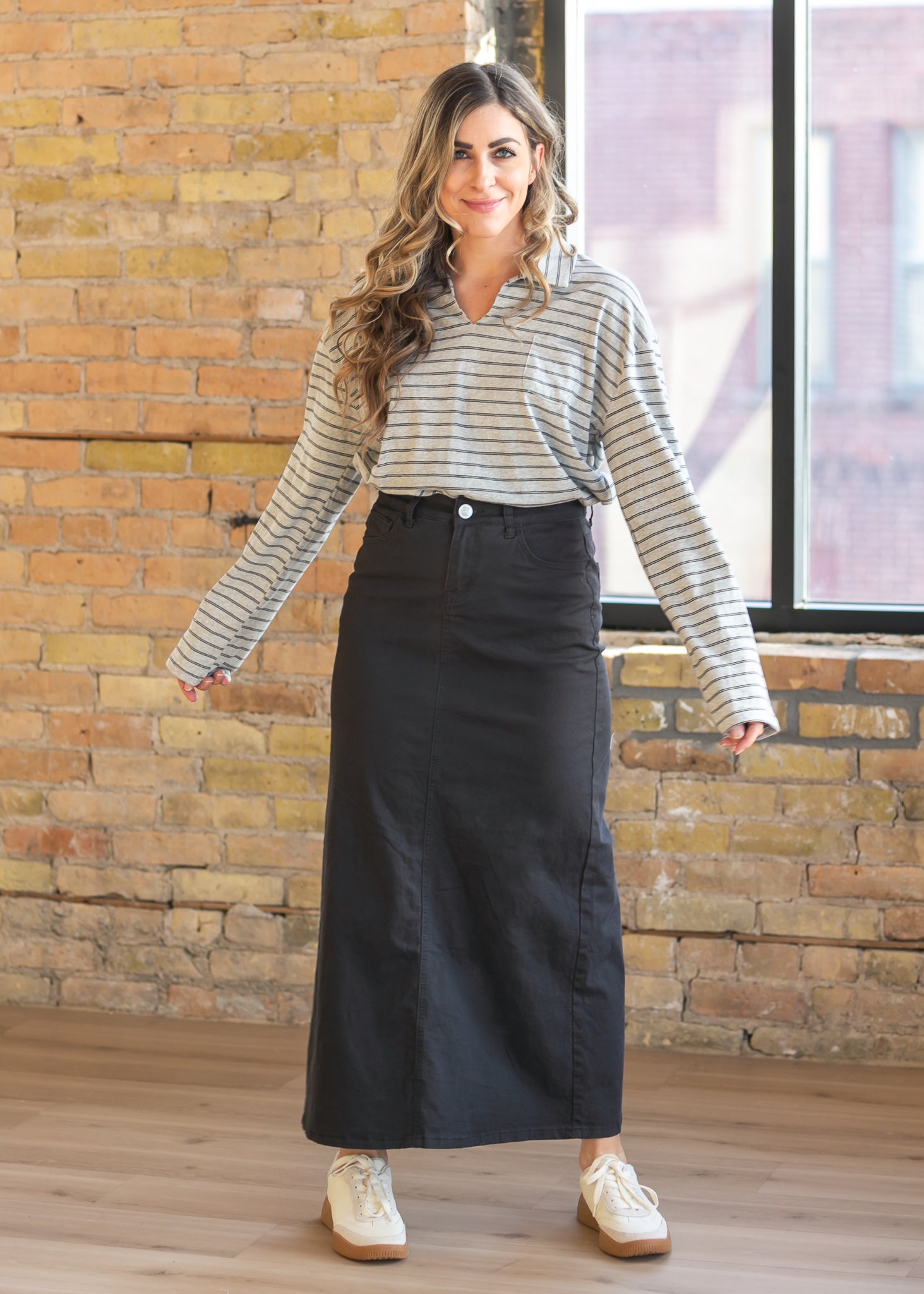 Remi Simply Taupe Denim Midi Skirt – Inherit Co.