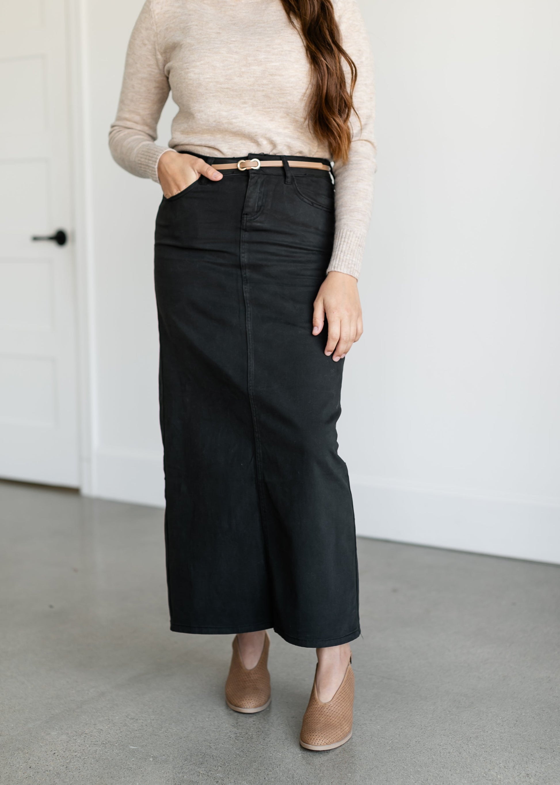 Stella Sable Black Denim Maxi Skirt IC Skirts