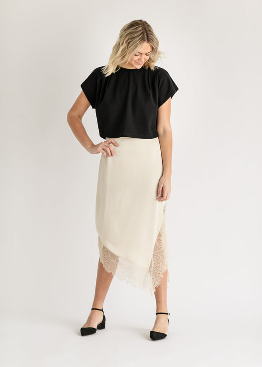 Steve Madden® Anne Lace Satin Midi Skirt FF Skirts