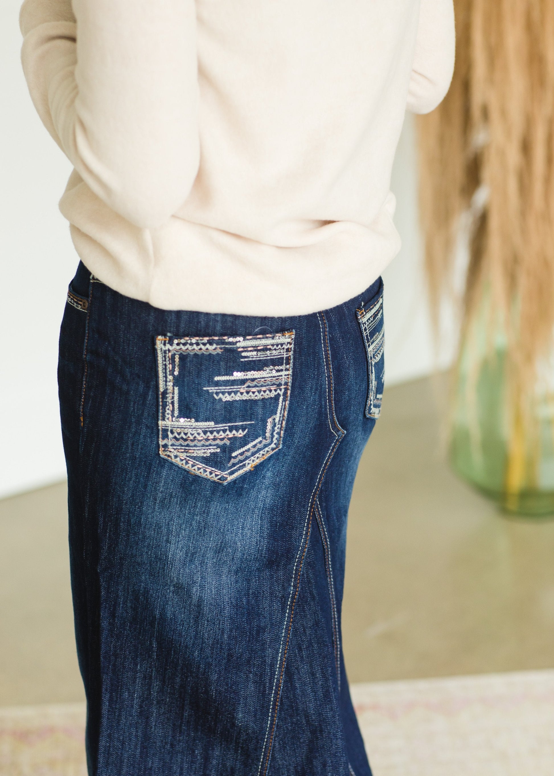 Stitched A-Line Long Denim Skirt - FINAL SALE Skirts