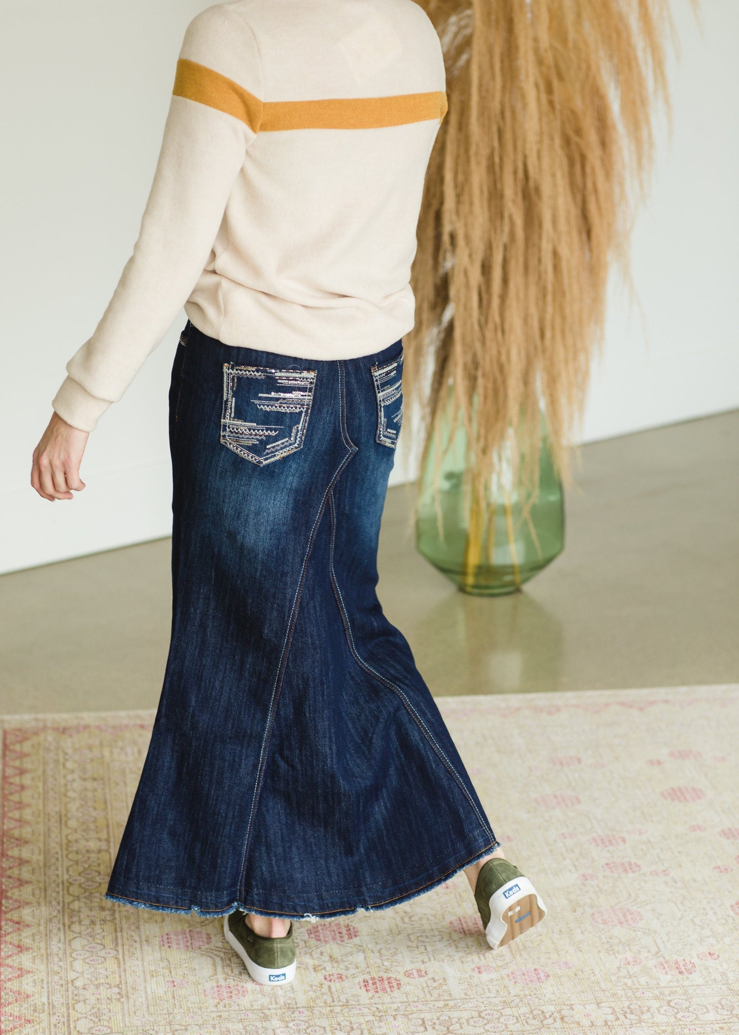 Stitched A-Line Long Denim Skirt - FINAL SALE Skirts