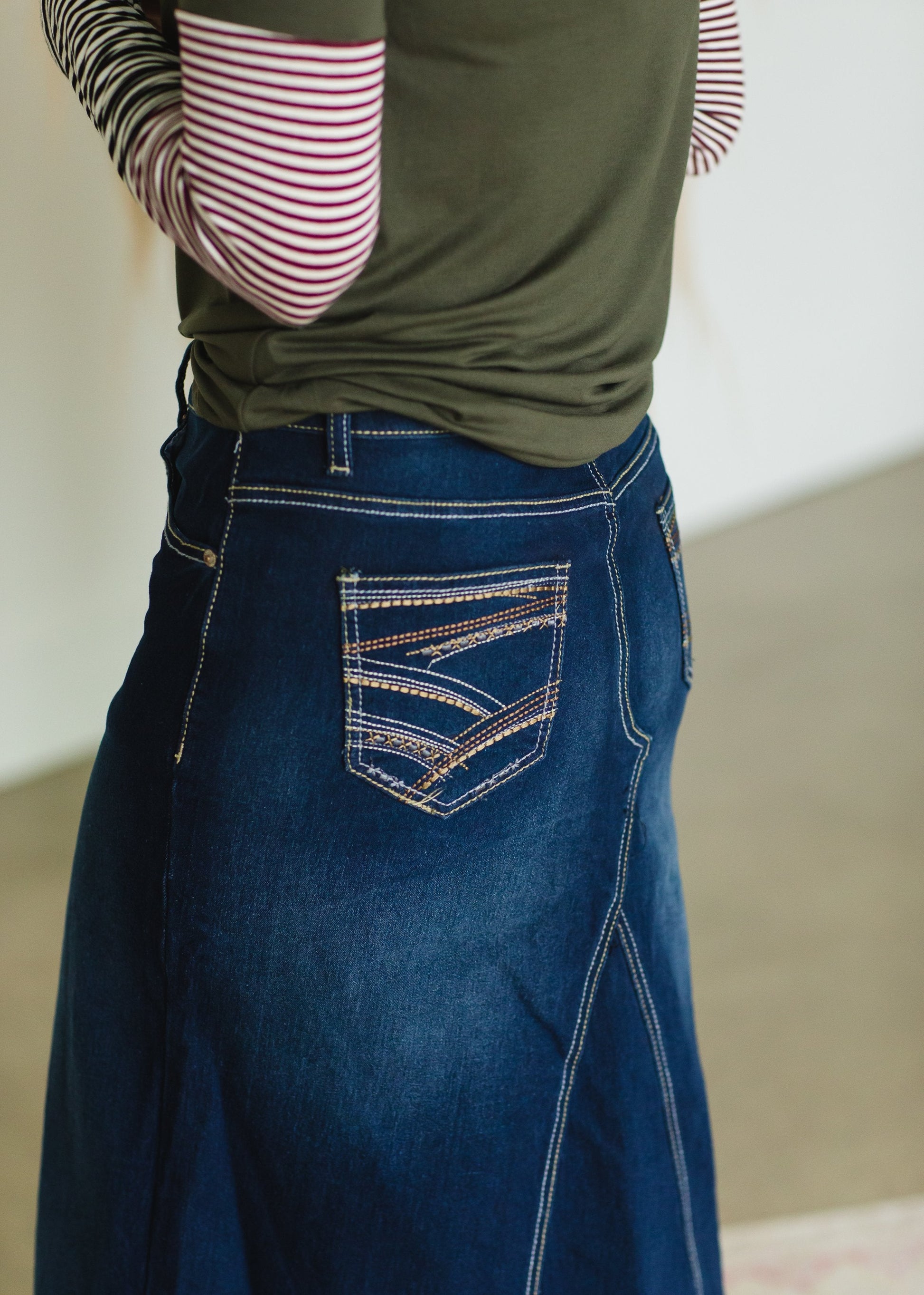 Stitched Pocket Long A-Line Skirt Skirts