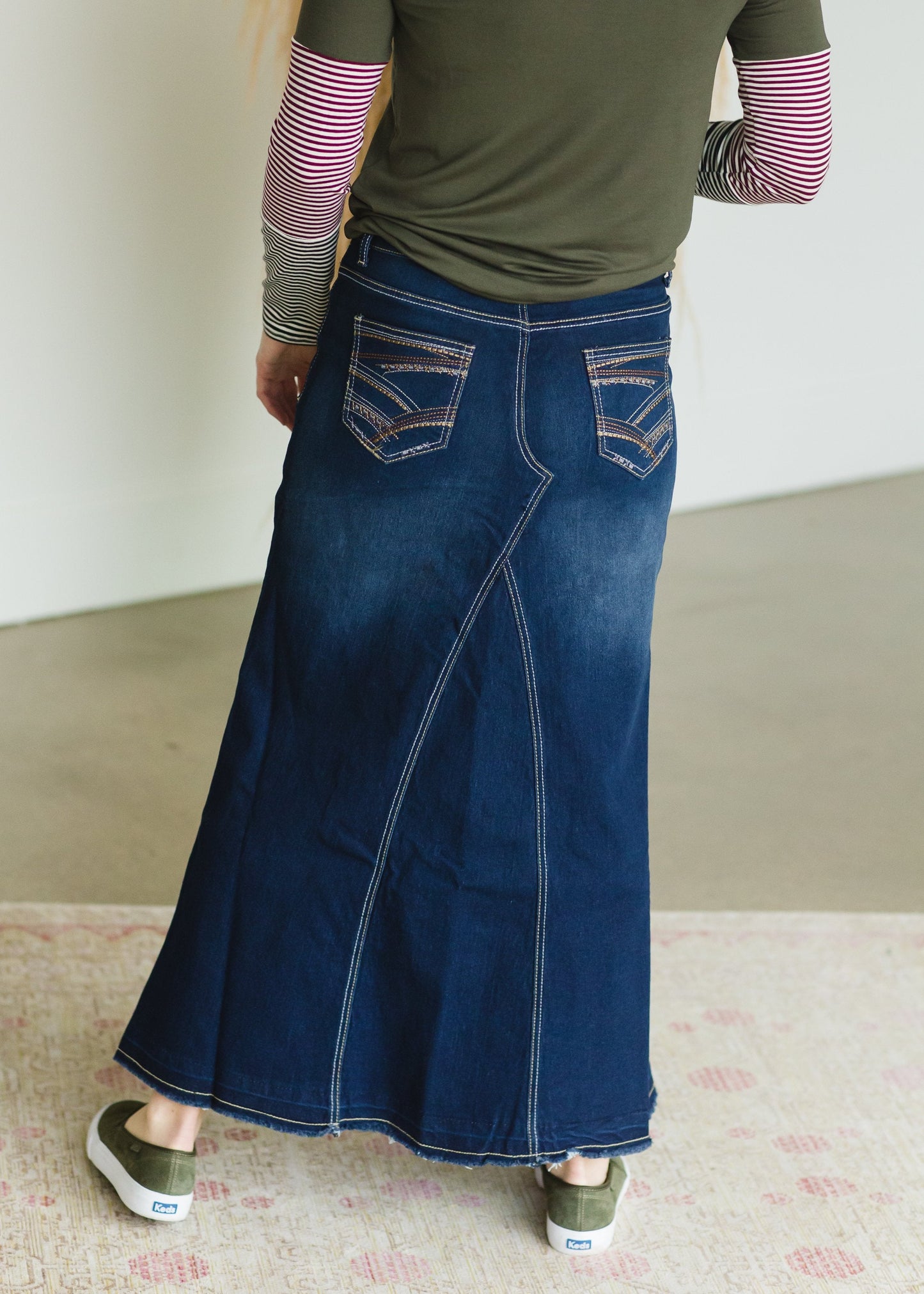 Stitched Pocket Long A-Line Skirt Skirts