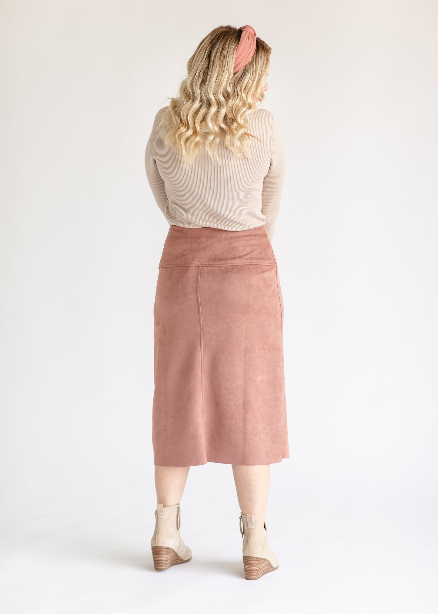 Straight Fit Faux Suede Midi Skirt FF Skirts