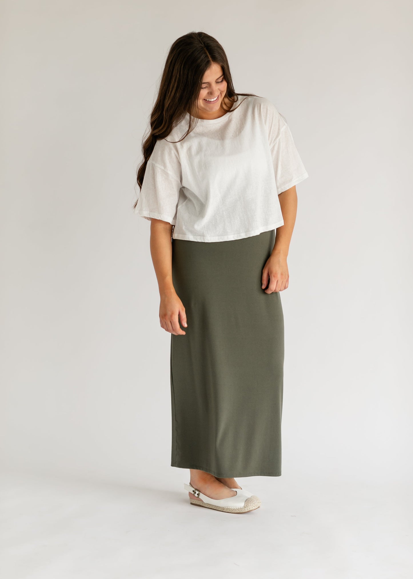 Straight Fit Pull-on Olive Maxi Skirt FF Skirts