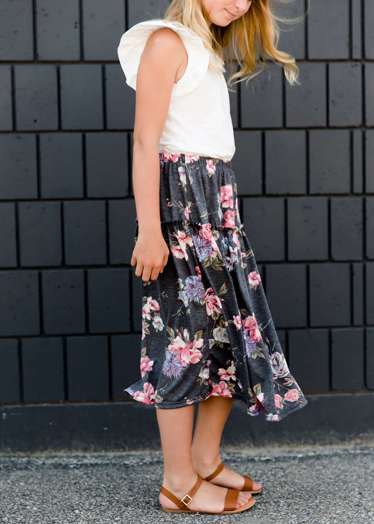 Stretch Floral Midi Skirt Skirts