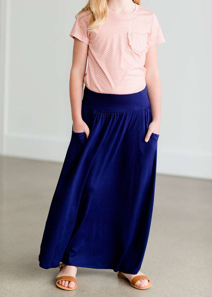 Stretchy Swing Maxi Skirt-FINAL SALE Skirts Navy / S