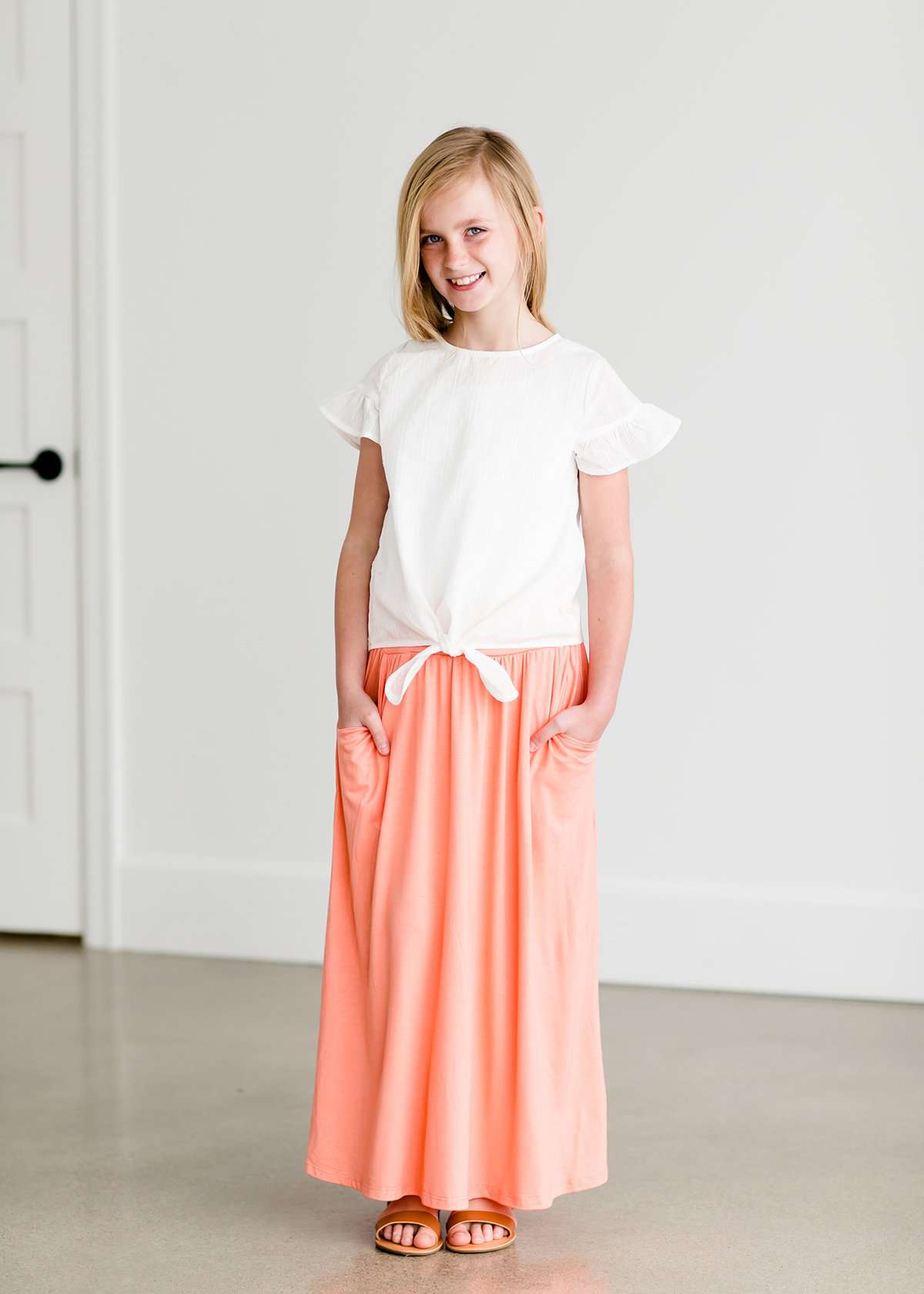 Stretchy Swing Maxi Skirt-FINAL SALE Skirts Peach / S