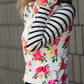 Stripe and Floral Contrast Hooded Sweatshirt - Final Sale Tops