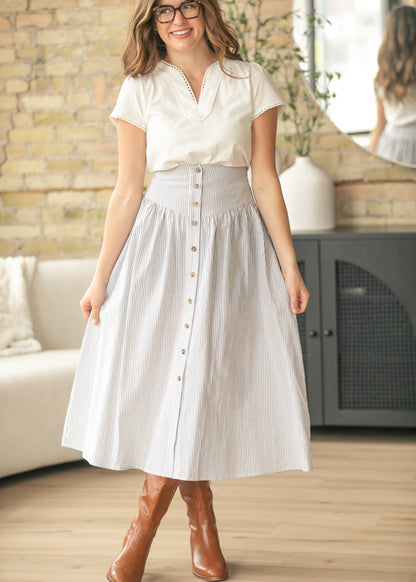Stripe Button Down Maxi Skirt FF Skirts