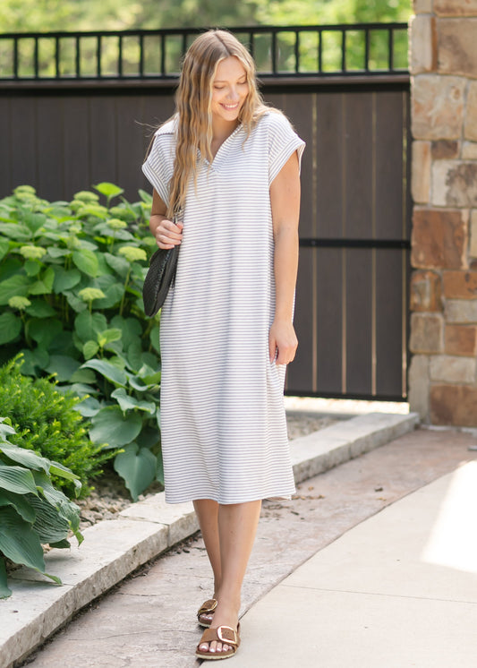 Stripe Collar Knit Dress FF Dresses