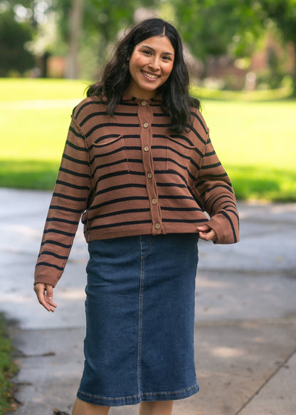 Stripe Collared Raw Seam Cardigan FF Layering Essentials