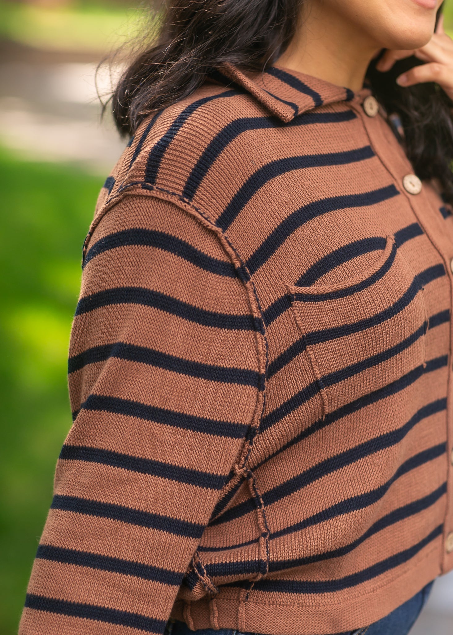 Stripe Collared Raw Seam Cardigan FF Layering Essentials