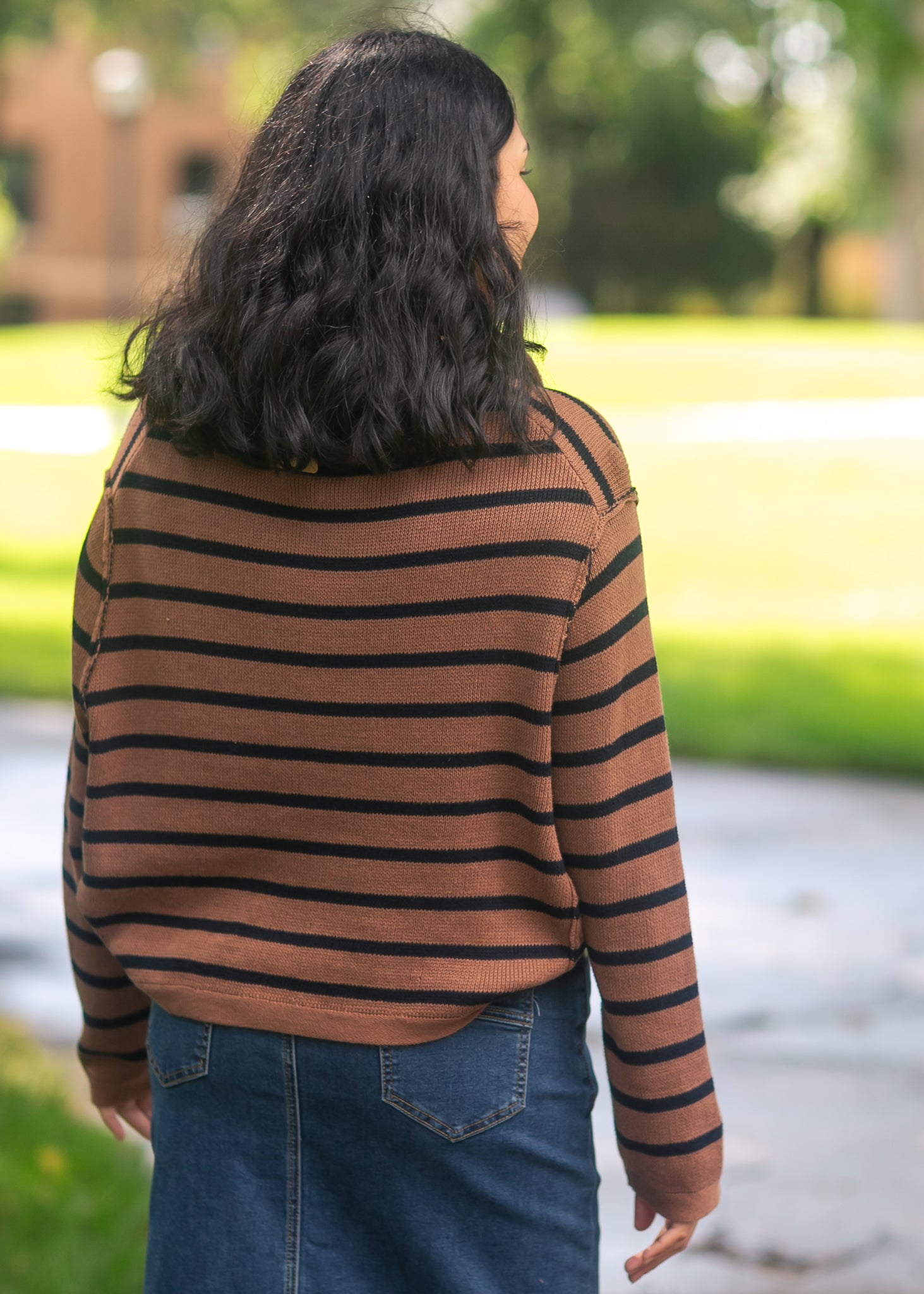Stripe Collared Raw Seam Cardigan FF Layering Essentials