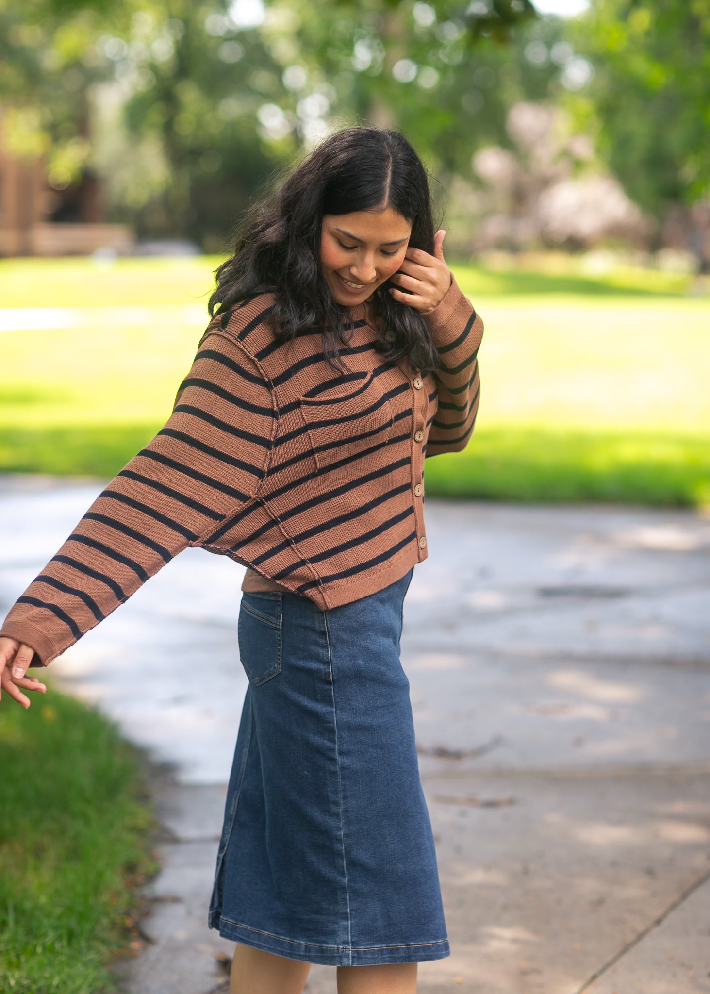 Stripe Collared Raw Seam Cardigan FF Layering Essentials