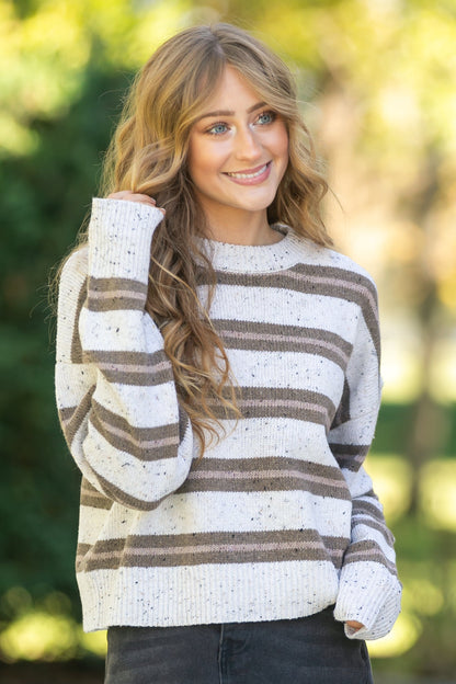 Stripe Crewneck Knit Sweater FF Tops