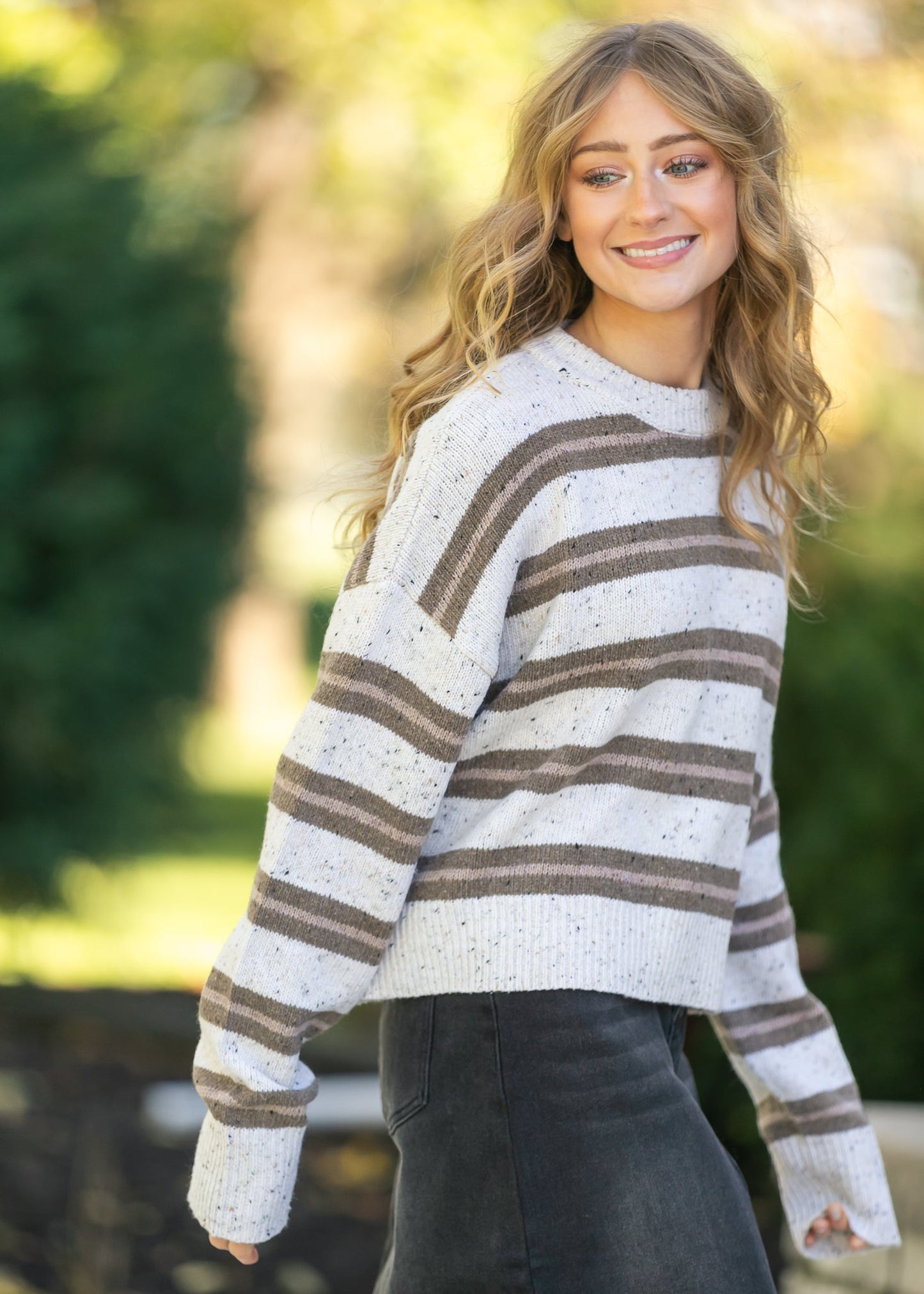 Stripe Crewneck Knit Sweater FF Tops