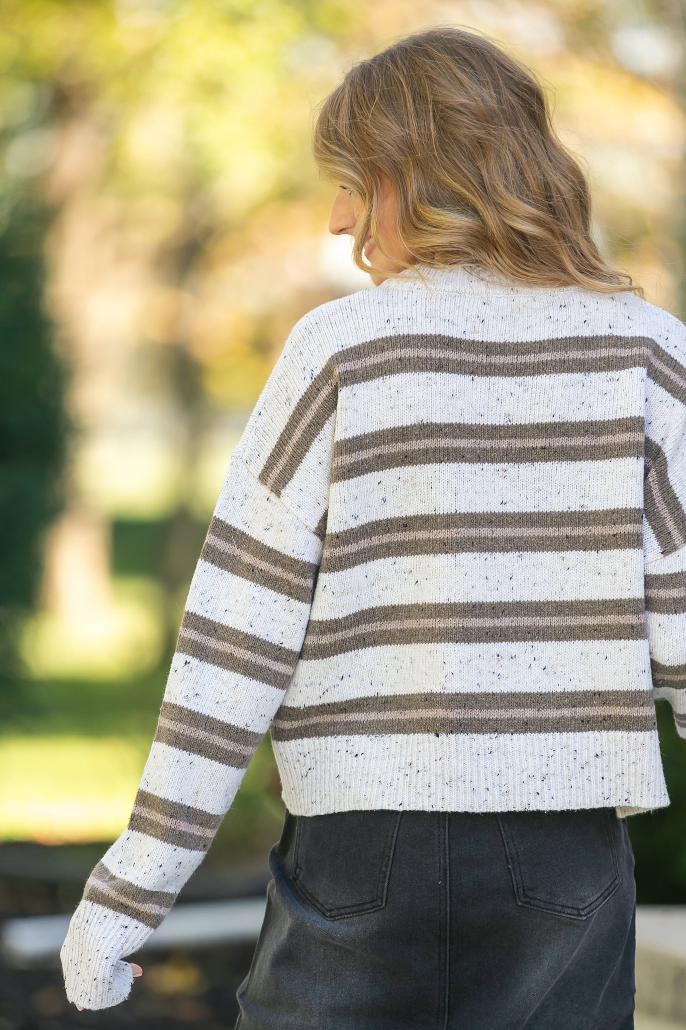 Stripe Crewneck Knit Sweater FF Tops