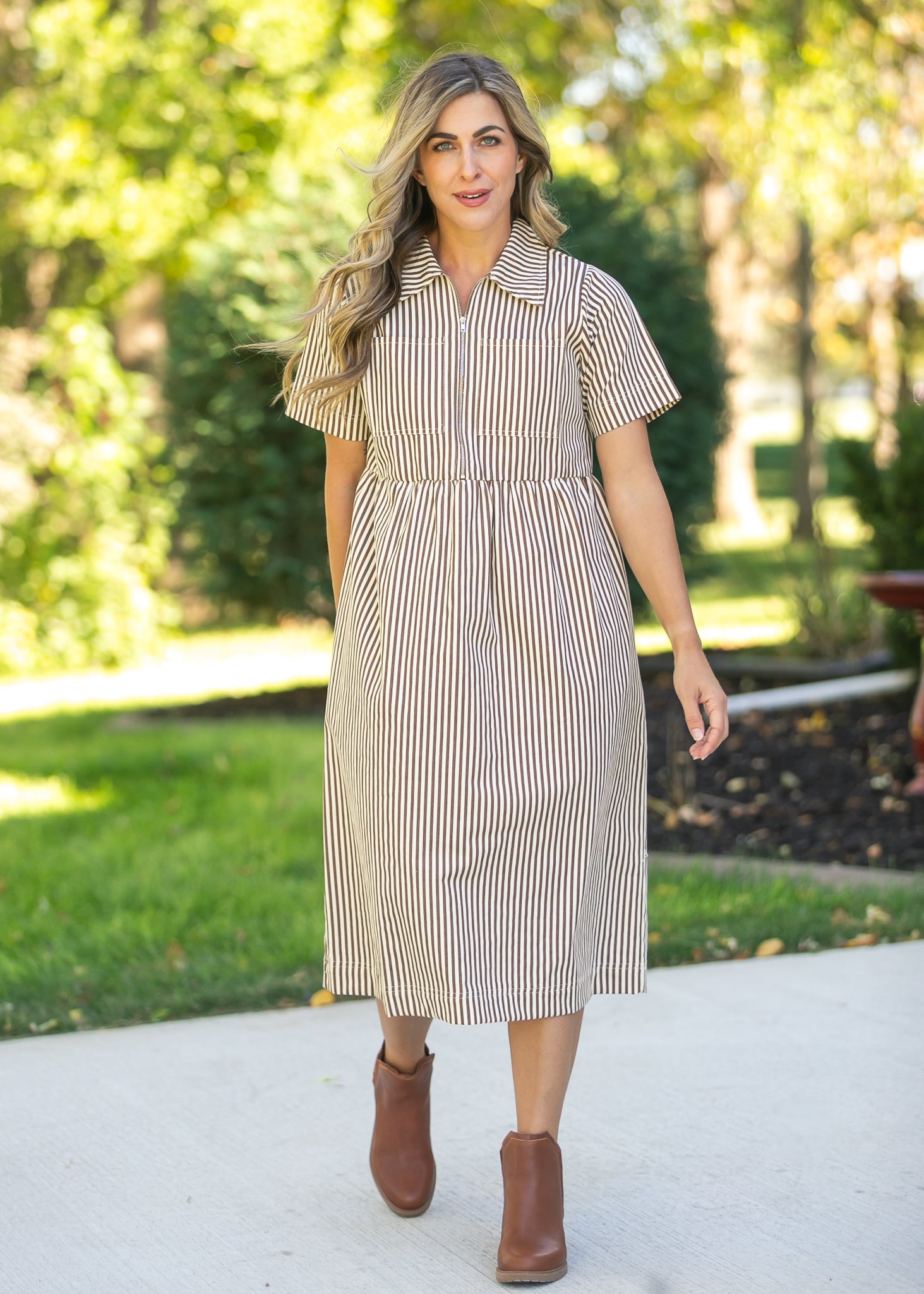 midi zip dress Stripe Half Zip Midi Dress