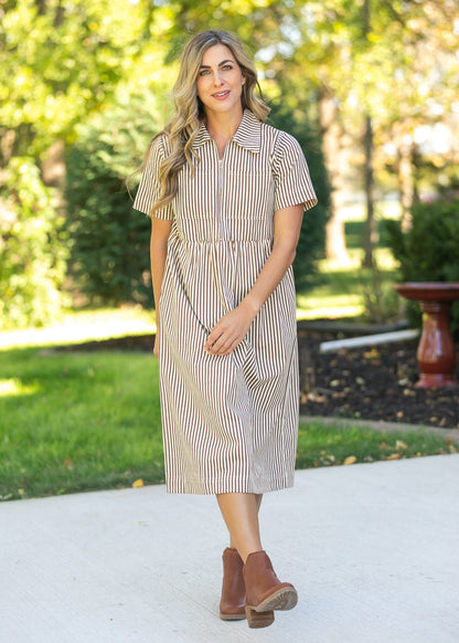 Stripe Half Zip Midi Dress FF Dresses
