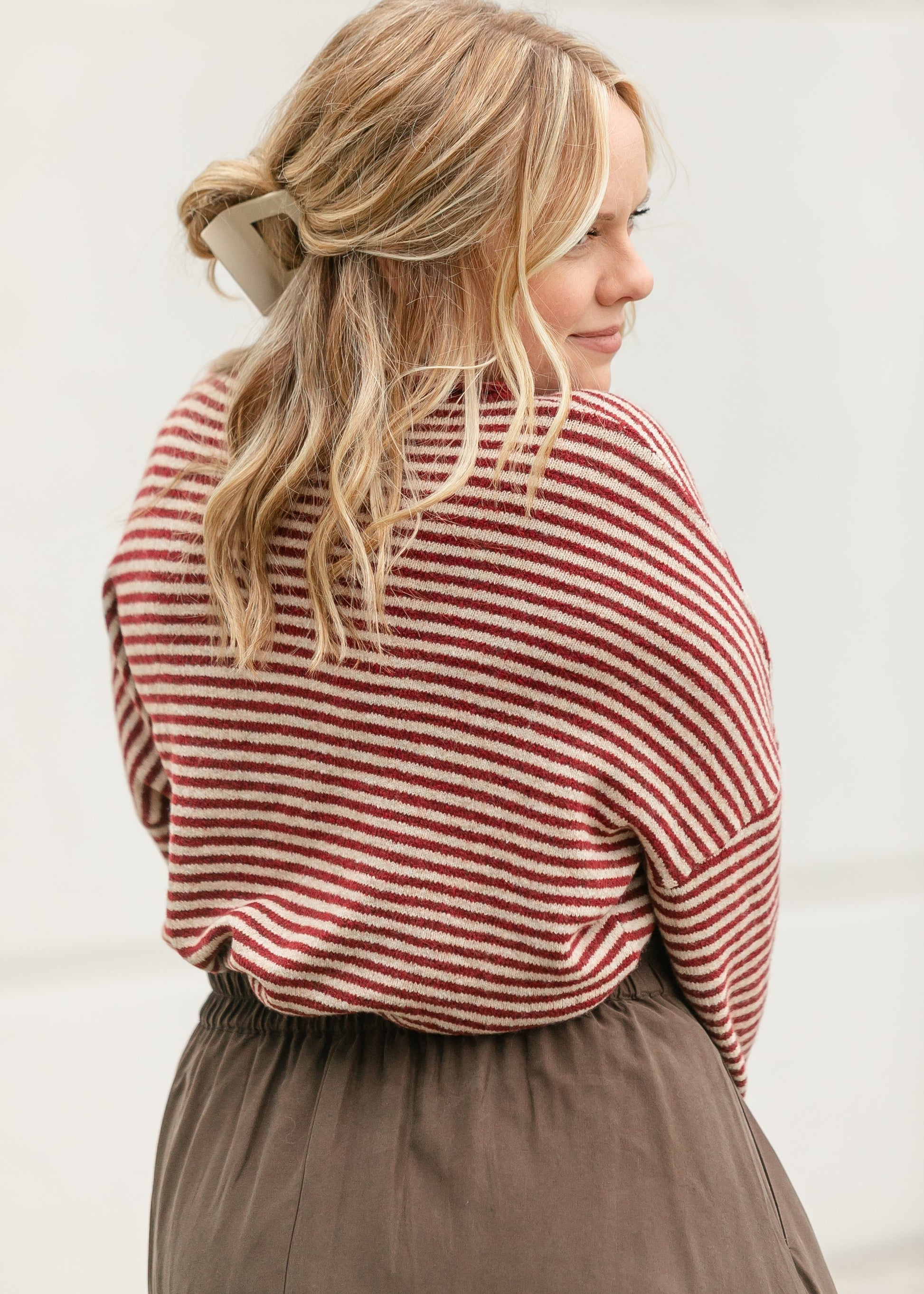 Stripe Knit Drop Shoulder Cardigan FF Layering Essentials